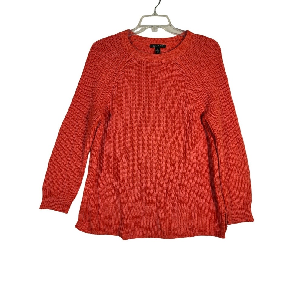 Lauren Ralph Lauren 1X Cotton Chunky Knit Sweater Orange Cozy Cottagecore Preppy